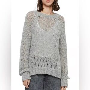 All Saints Wool Alpaca Gray Crew Neck Chunky Knit Sweater